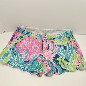 $69 Lilly Pulitzer 2 5" Buttercup Scallop Hem Short Cotton Colorful Coral Ocean